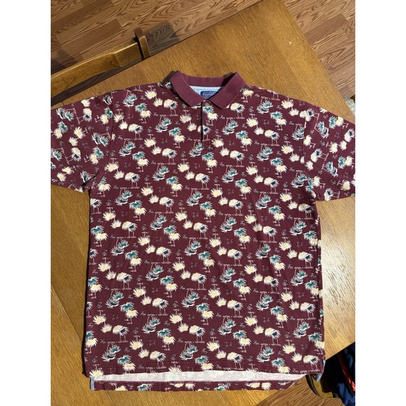 Pendleton Polo XXL Palm Tree Print Burgundy 100% Cotton Vintage Hawaii Style - Picture 2 of 7